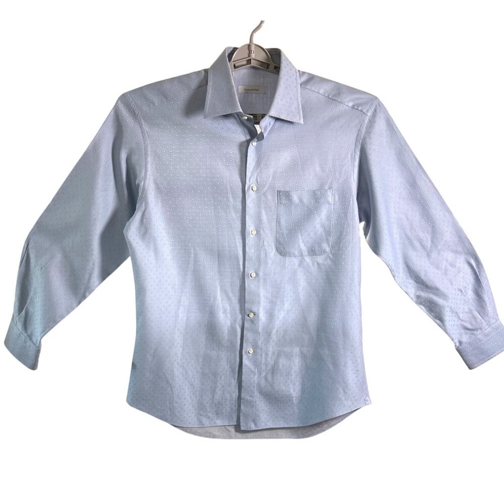 Ermenegildo Zegna Mens Dress Shirt Size 42 / Large Blue 100% Cotton Modern Print